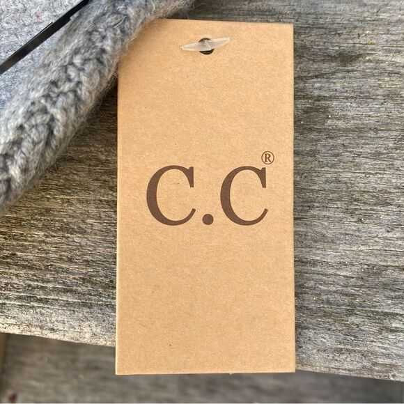 NWT New C.C. Grey Fuzzy Beanie/Hat w/Laser Engraved Non-Branded Chanel Patch OS - Picture 7 of 9